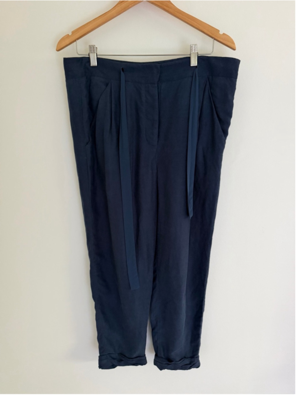 Aritzia Wilfred Allant Linen Blend Cropped Pants Navy Size 10